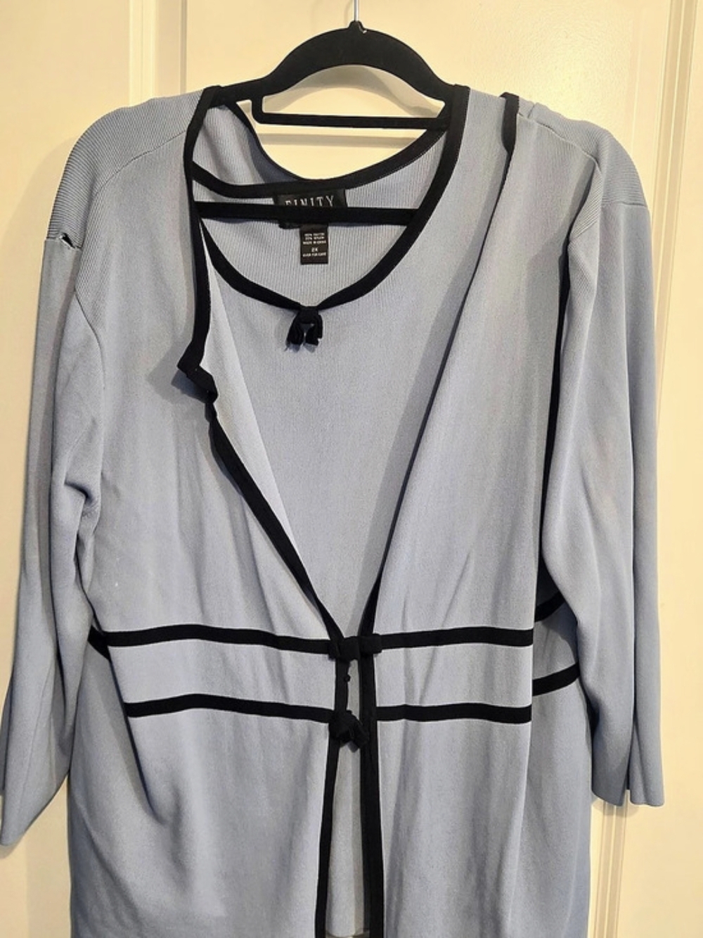 Finity Striped Tunic Twinset CARDIGAN & TANK with Bow in Light Blue Size 2X